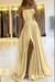 Charming Spaghetti Straps Satin Evening Dress with Side Slit Light Yellow