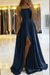 Charming Spaghetti Straps Satin Evening Dress with Side Slit Navy Blue - Prom Dresses