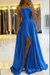 Charming Spaghetti Straps Satin Evening Dress with Side Slit Royal Blue