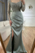 Charming Scoop Neck Beaded Lace Ruched Satin Side Split Prom Dress