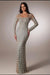 Charming Square Neck Beadings Sheath Evening Prom Dress Long Sleeves
