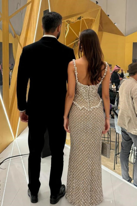 Charming Square Neck Glitter Beadings Sheath Prom Dress