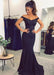 Chic Affordable Graceful Navy Blue Off The Shoulder Mermaid Stretch Evening Dresses with Lace Beads - Prom Dresses
