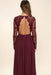 Chic Best Attractive Burgundy Sleeve V-neck Backless Lace Top Chiffon Long Bridesmaid Prom Dress - Prom Dresses