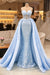Chic Blue Lace Evening Dress Long A-Line Prom Gown