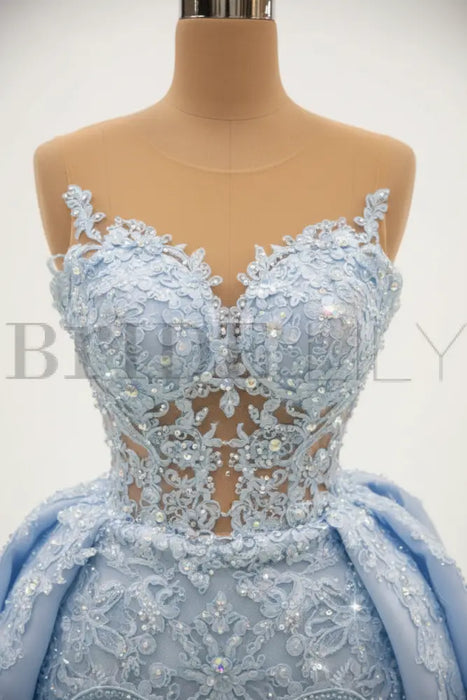 Chic Blue evening dresses long lace Prom dresses - Prom Dresses