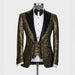 Henry Chic Gold Jacquard Peaked Lapel Three Pieces Prom Suits