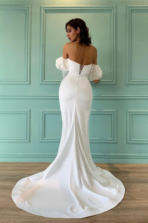 Chic Ivory Mermaid Prom Gown with Sweetheart Neckline and Stylish Bubble Sleeves