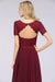 Bridelily Chic Lace Long Burgundy Backless Bridesmaid Dress With Short-Sleeves