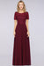 Bridelily Chic Lace Long Burgundy Backless Bridesmaid Dress With Short-Sleeves