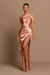 Chic Lotus Root Pink Sleeveless Strapless Evening Dress with Pleated Slit