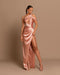 Chic Lotus Root Pink Sleeveless Strapless Evening Dress with Pleated Slit