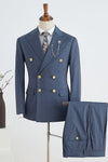 Navy Blue Two Piece Peaked Lapel Business Suit