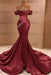 Chic Ruffle Satin Prom Dress Mermaid Off-the-Shoulder Beadings Long Party Gown