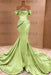 Chic Ruffle Satin Prom Dress Mermaid Off-the-Shoulder Beadings Long Party Gown
