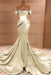 Chic Ruffle Satin Prom Dress Mermaid Off-the-Shoulder Beadings Long Party Gown