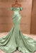 Chic Ruffle Satin Prom Dress Mermaid Off-the-Shoulder Beadings Long Party Gown