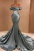 Chic Ruffle Satin Prom Dress Mermaid Off-the-Shoulder Beadings Long Party Gown