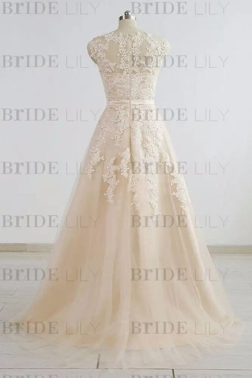 Chic V-neck Appliques A-line Tulle Wedding Dress - Wedding Dresses
