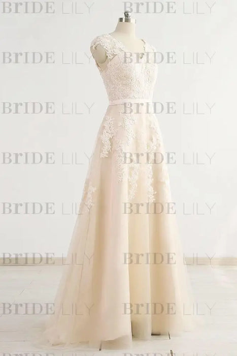 Chic V-neck Appliques A-line Tulle Wedding Dress - Wedding Dresses