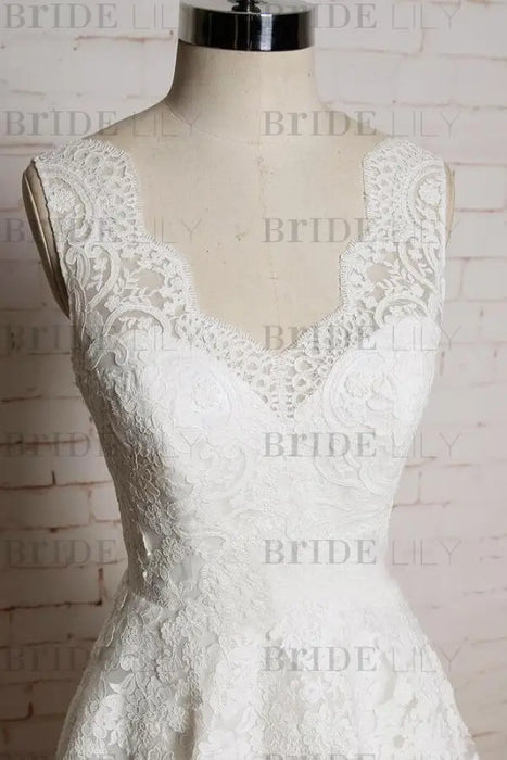 Chic V-neck Appliques Tulle A-line Wedding Dress - Wedding Dresses