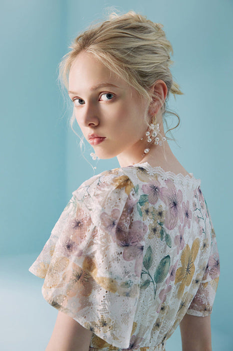 Chic V-Neck Floral Print Daily Wear Dress Tea Length - Dresses