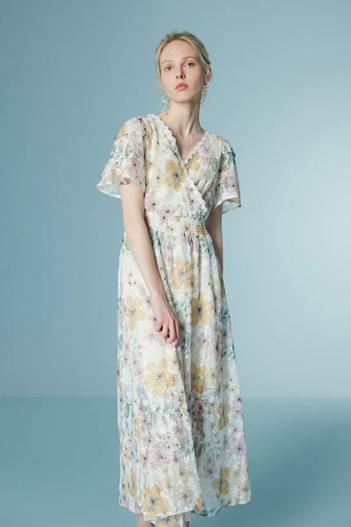 Chic V-Neck Floral Print Daily Wear Dress Tea Length - Dresses