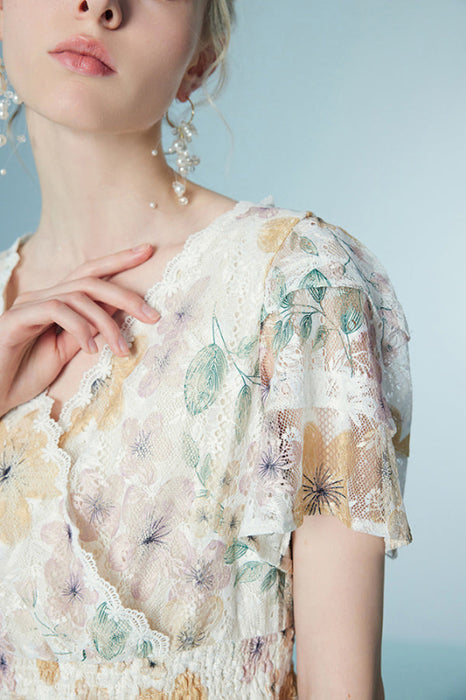 Chic V-Neck Floral Print Daily Wear Dress Tea Length - Dresses