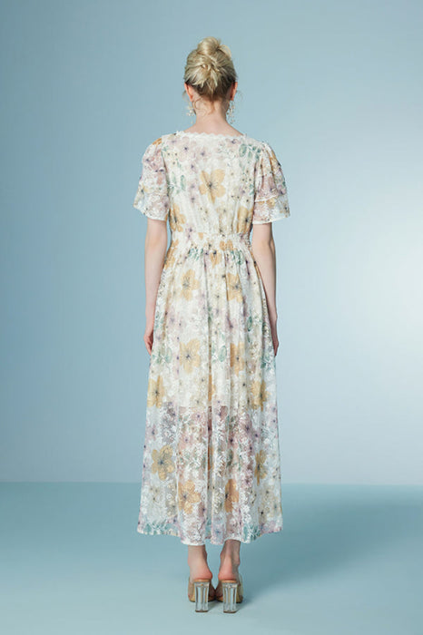 Chic V-Neck Floral Print Daily Wear Dress Tea Length - Dresses