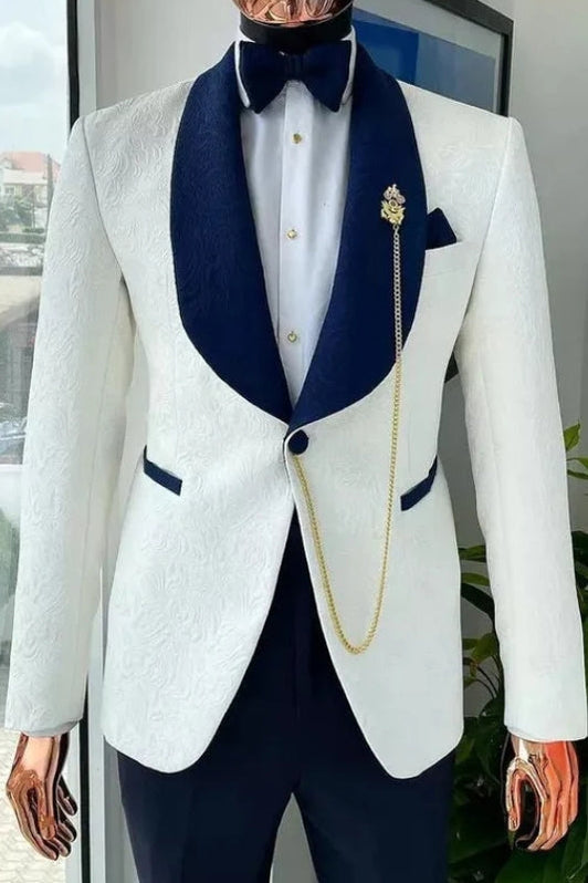 Men's Floral Jacquard Single Breasted One-Button 2 Pieces Shawl Lapel Wedding Party Suits