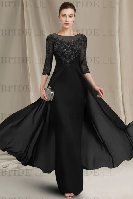 Black Chiffon Aline Mother of the Bride Dress