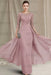 Chiffon A-Line Mother of the Bride Dresses Bateau with Lace Appliques - Dusty Pink - Mother of the Bride Dresses