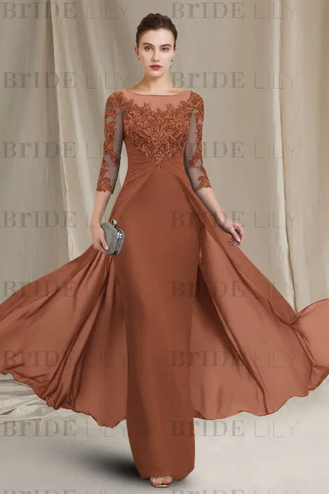Chiffon A-Line Mother of the Bride Dresses with Lace Appliques-Bridelily