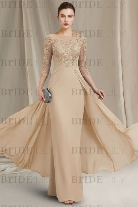 Champagne Chiffon Aline Mother of the Bride Dress