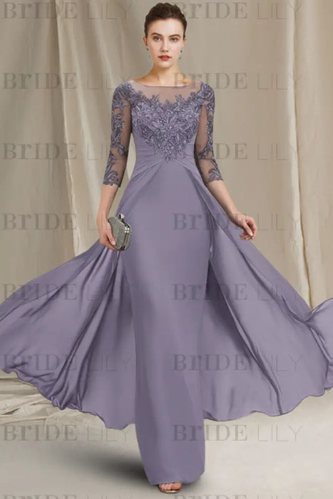 Chiffon A-Line Mother of the Bride Dresses with Lace Appliques-Bridelily