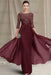Chiffon A-Line Mother of the Bride Dresses Bateau with Lace Appliques - Burgundy - Mother of the Bride Dresses