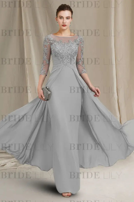 Silver Chiffon Aline Mother of the Bride Dress