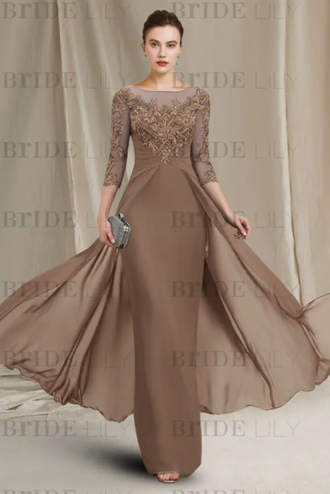 Mocha Chiffon Aline Mother of the Bride Dress