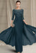 Chiffon A-Line Mother of the Bride Dresses Bateau with Lace Appliques - Ink Blue - Mother of the Bride Dresses