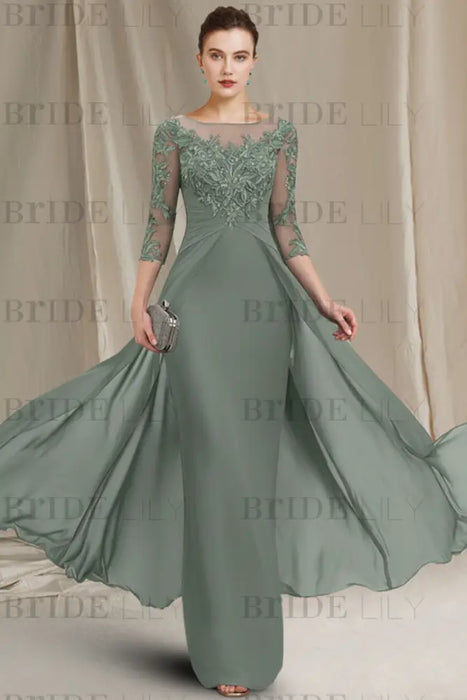 Sage Green Chiffon Aline Mother of the Bride Dress