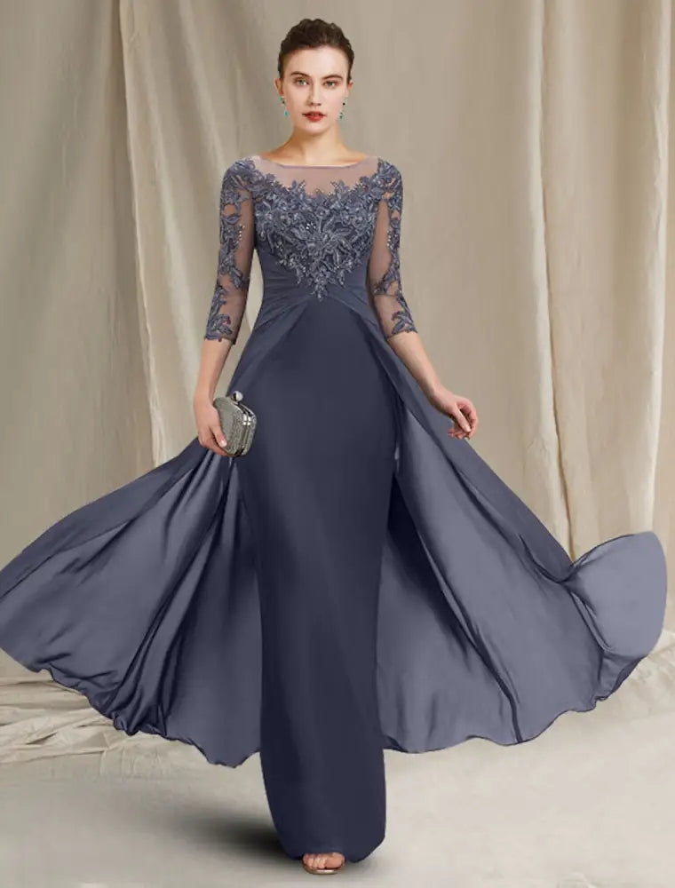Chiffon A-Line Mother of the Bride Dresses with Lace Appliques-Bridelily