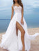 Boho Wedding Dresses 2021 chiffon v neck Short Sleeves A Line Split Front Bridal Dresses For Beach Wedding