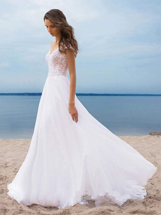 Boho Wedding Dresses 2021 chiffon v neck Short Sleeves A Line Split Front Bridal Dresses For Beach Wedding