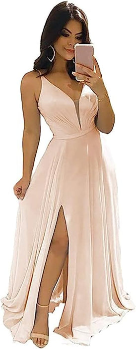 Elegant Chiffon Bridesmaid Dresses Aline V-Neck with Front Split