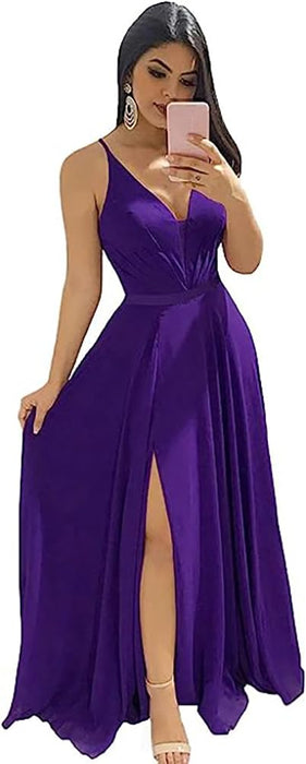 Regency Elegant Chiffon Bridesmaid Dresses Aline V-Neck with Front Split