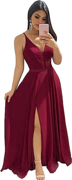 Elegant Chiffon Bridesmaid Dresses Aline V-Neck with Front Split
