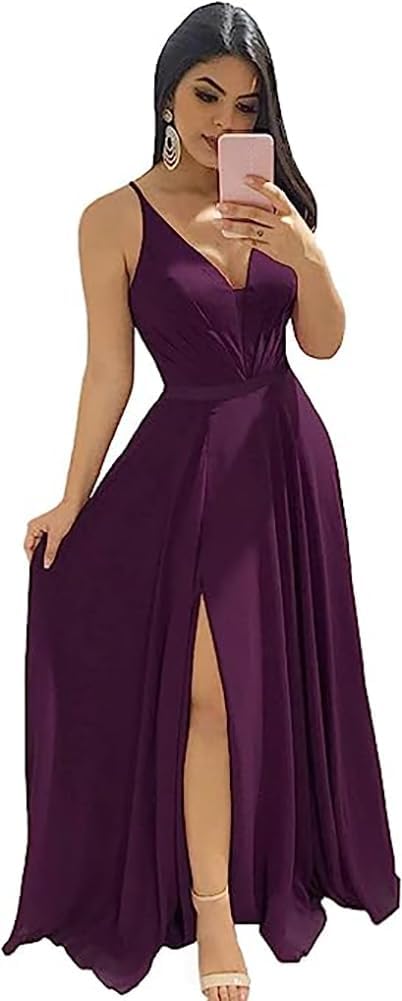 Elegant Chiffon Bridesmaid Dresses Aline V-Neck with Front Split