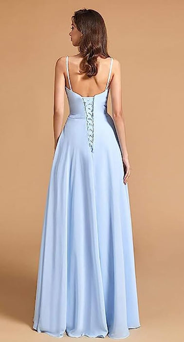 Elegant Chiffon Bridesmaid Dresses Aline V-Neck with Front Split