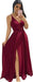 Burgundy Elegant Chiffon Bridesmaid Dresses Aline V-Neck with Front Split