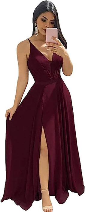 Elegant Chiffon Bridesmaid Dresses Aline V-Neck with Front Split